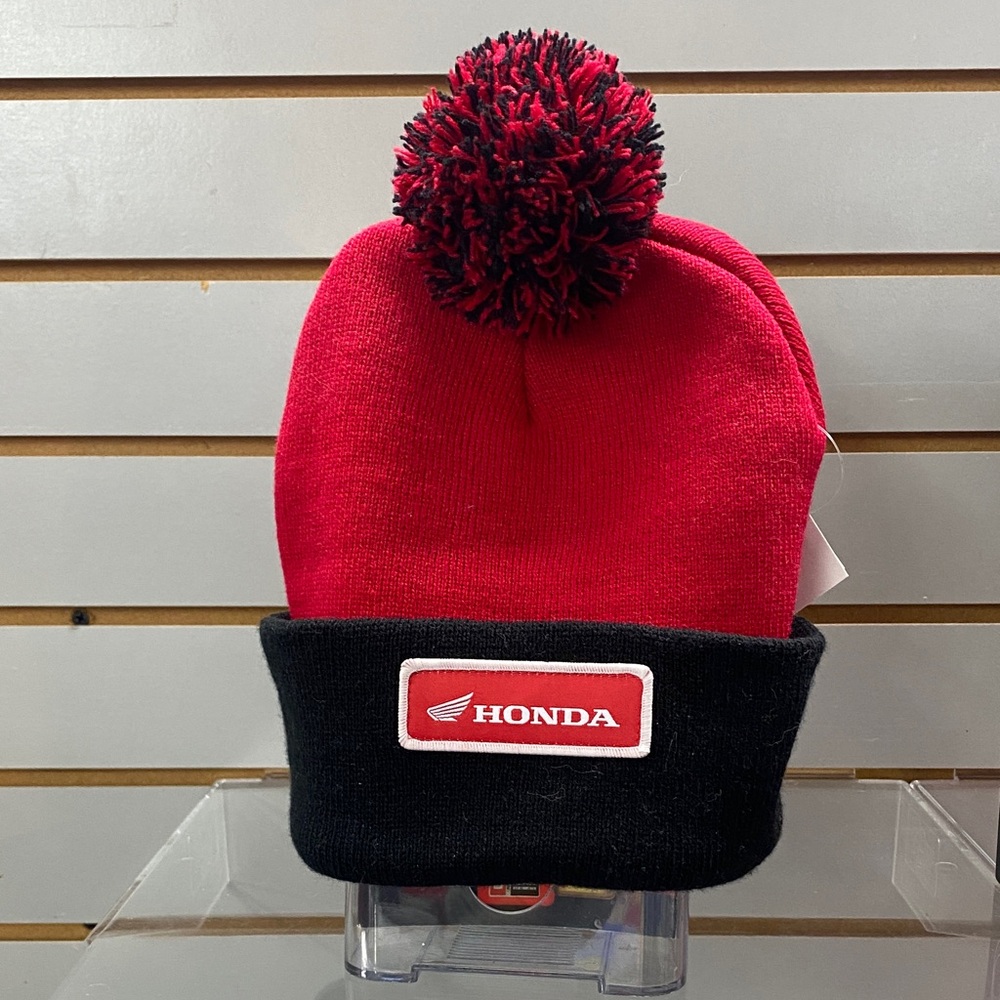 Red and Black Honda Pom-Pom Beanie